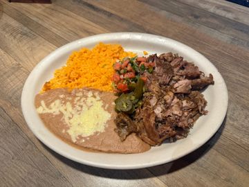 Mexican platter with rice and beans