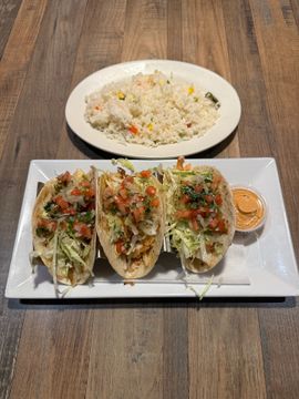 Mexican tacos with side of rice