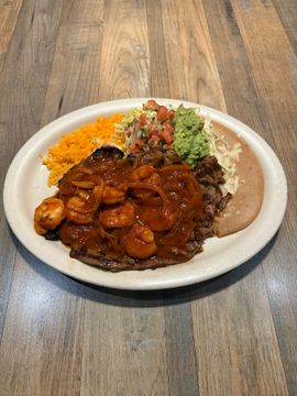 Surf and turf with rice and beans