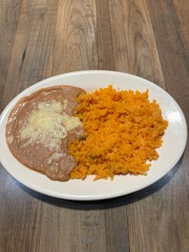Plate of beans and orange rice