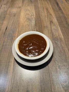 Barbecue sauce in a white bowl