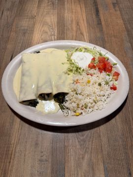 Plate of enchiladas and Mexican rice