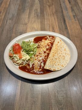Mexican dish with enchilada and quesadilla