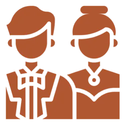 Stylized vintage couple icon in brown and black